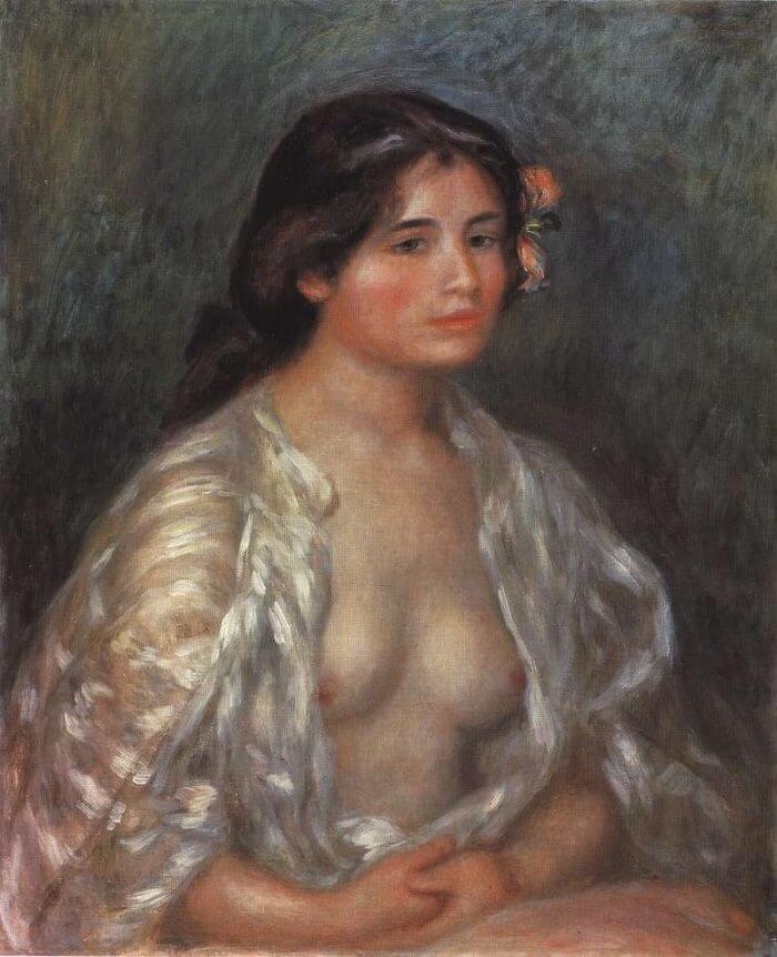 Gabrielle in an Open Blouse - by Pierre-Auguste Renoir