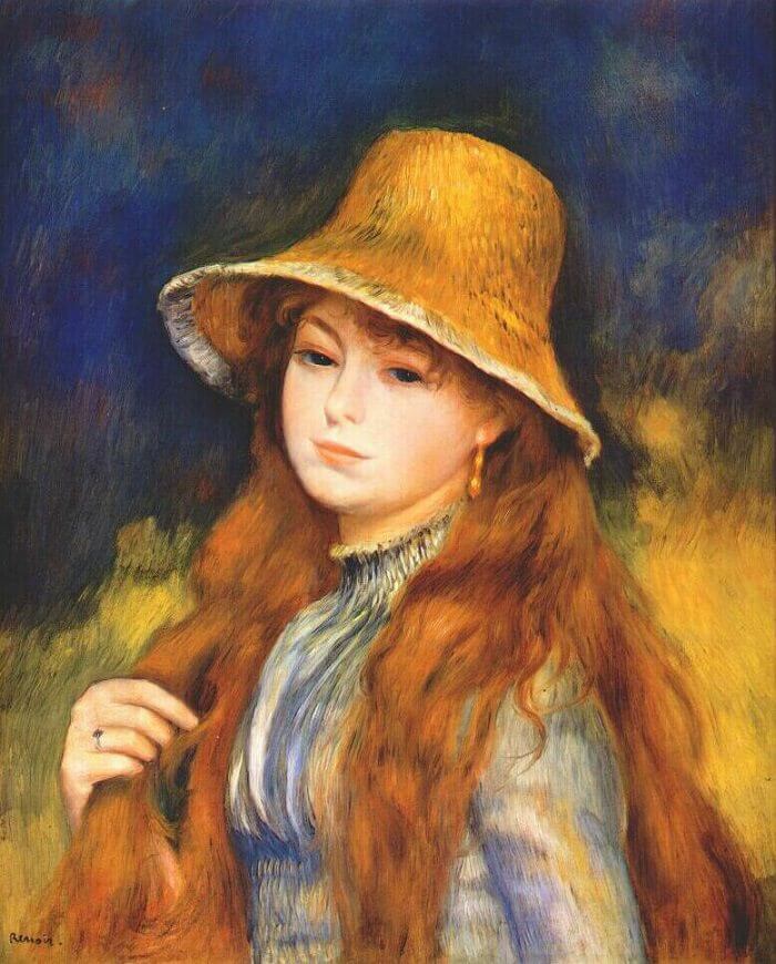 Girl with a Straw Hat - by Pierre-Auguste Renoir