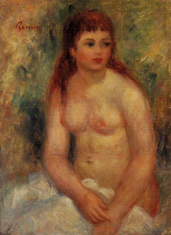Seated Young Woman Nude - by Pierre-Auguste Renoir