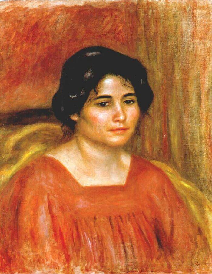 Gabrielle in a Red Blouse - by Pierre-Auguste Renoir